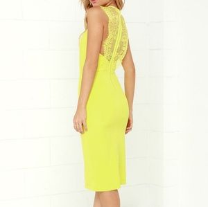Chartreuse lace backed midi dress